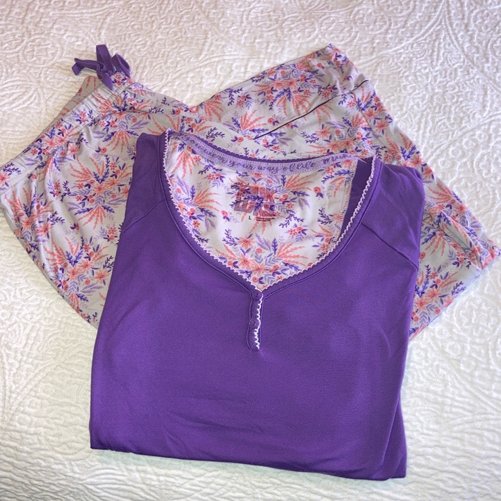 Muk Luks Purple and Cream Pajama Set Intimates & Sleepwear